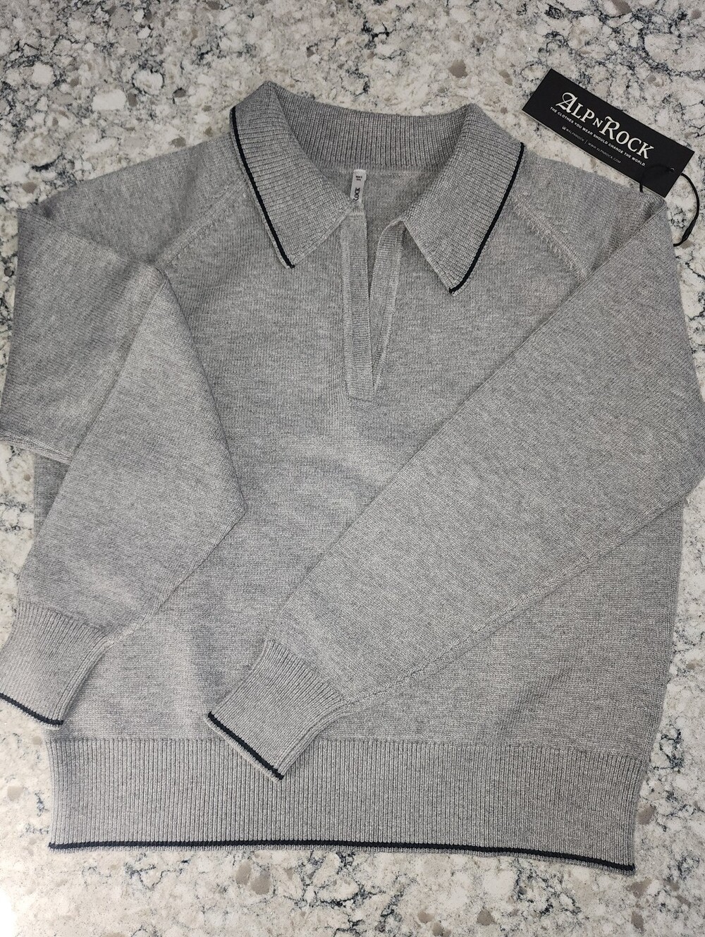 Alp N Rock Ladies Soren Polo Silver Gray Collared Knit Sweater Size Med. - Picture 2 of 7